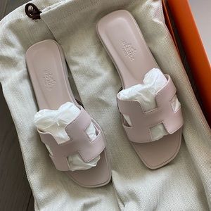 Hermes box cafskin Oran sandal 36 rose petale